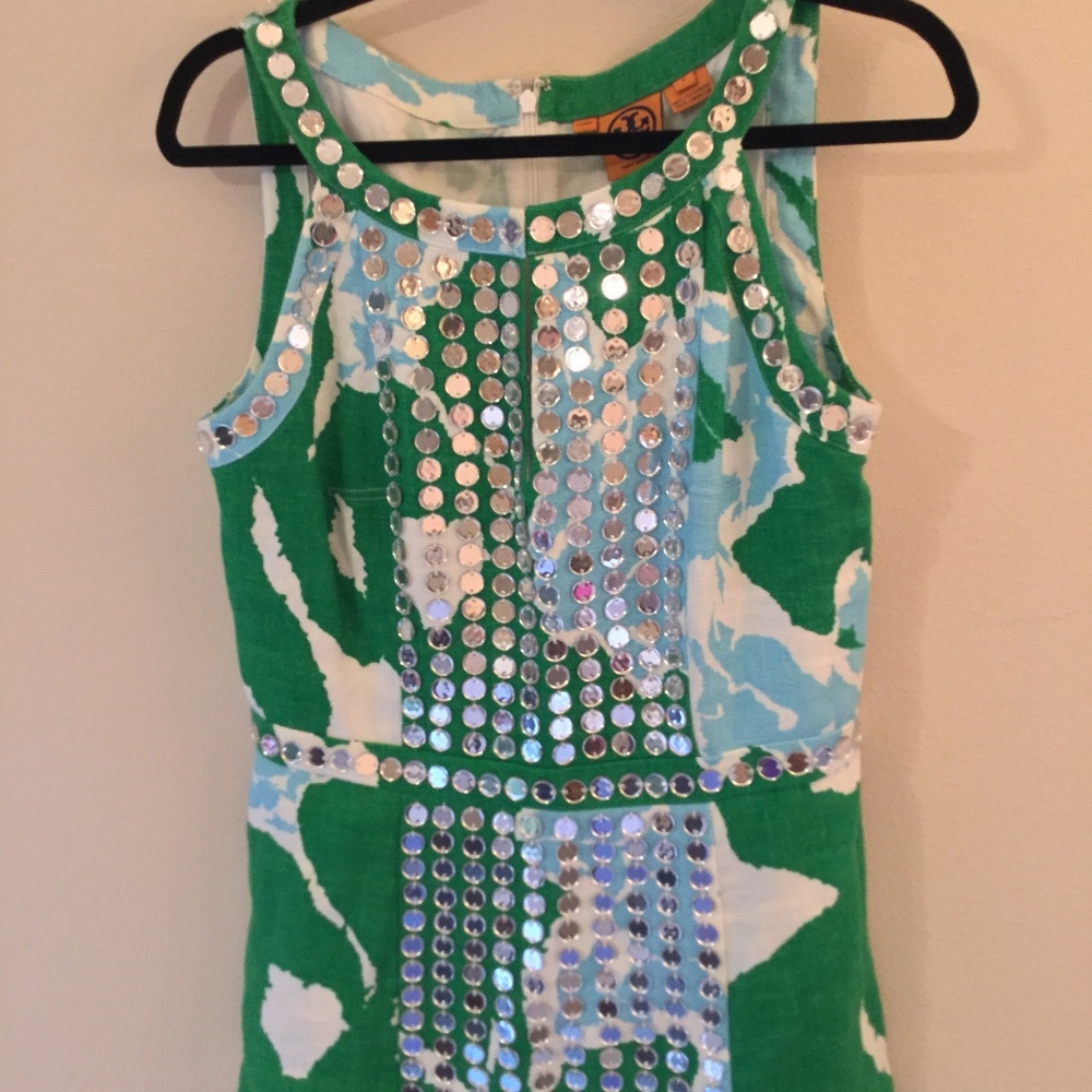 TORY BURCH Elsa Linen Tank Top with Mirror Beads
